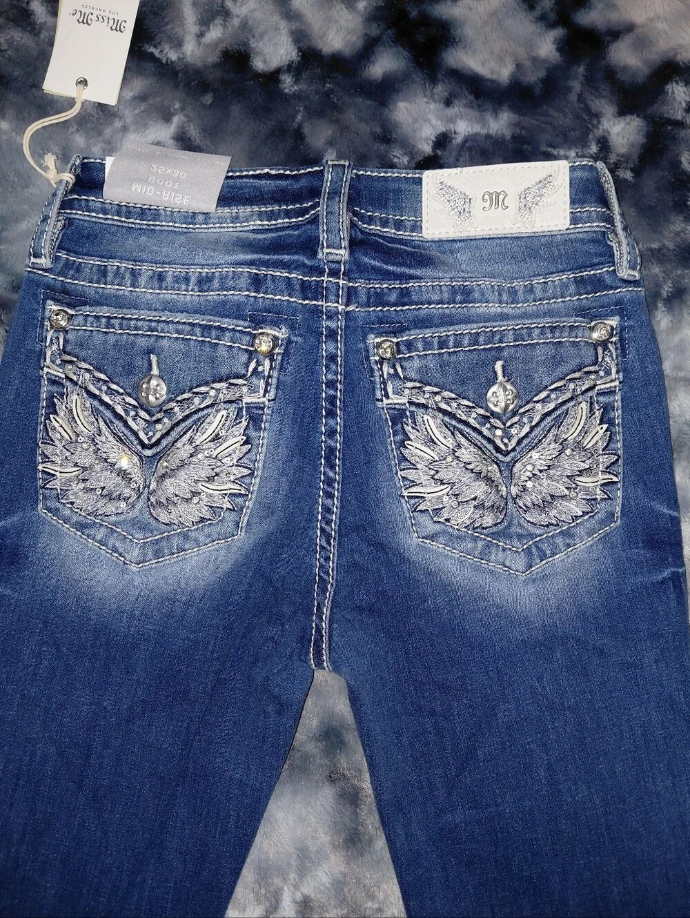 Miss Me Wing Pocket Bootcut Jeans 25 NWT Rhinestone Embroidered Y2K Western